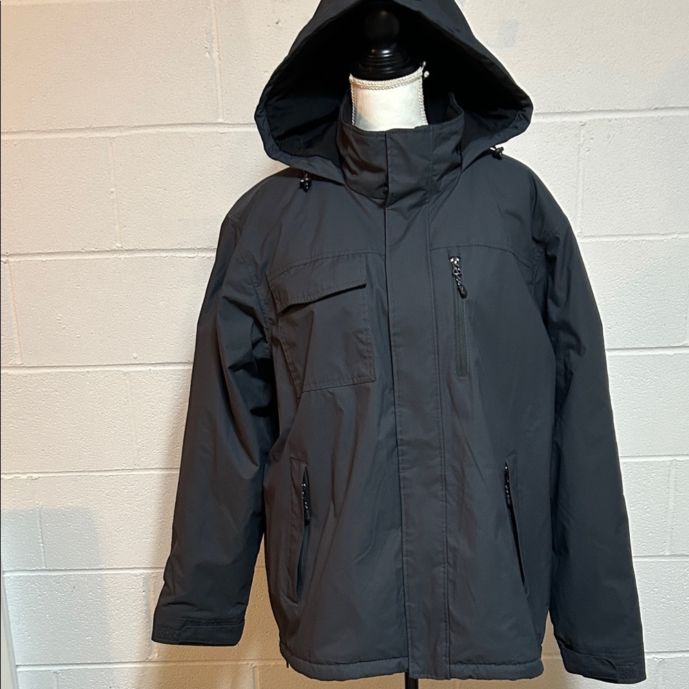 Swiss Tech Men's Dark Gray Hooded Rain Jacket Lg 42/44